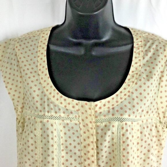 EDDIE BOWER USA Cap Sleeve Scoop Neck Hidden Buttons Tan Tunic Blouse Med NWT - Picture 2 of 8